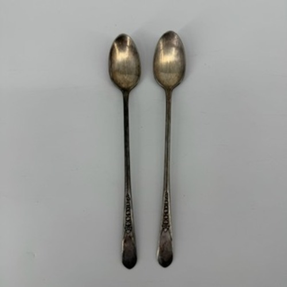 Wm Rogers Mfg Priscilla Lady Ann Silver Plate Iced Tea Spoons Set of 2 Vintage